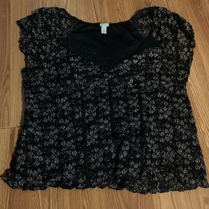 Venezia Black Y2k Lace Cap Sleeve Top Whimsigoth Dark Coquette Size 26/28